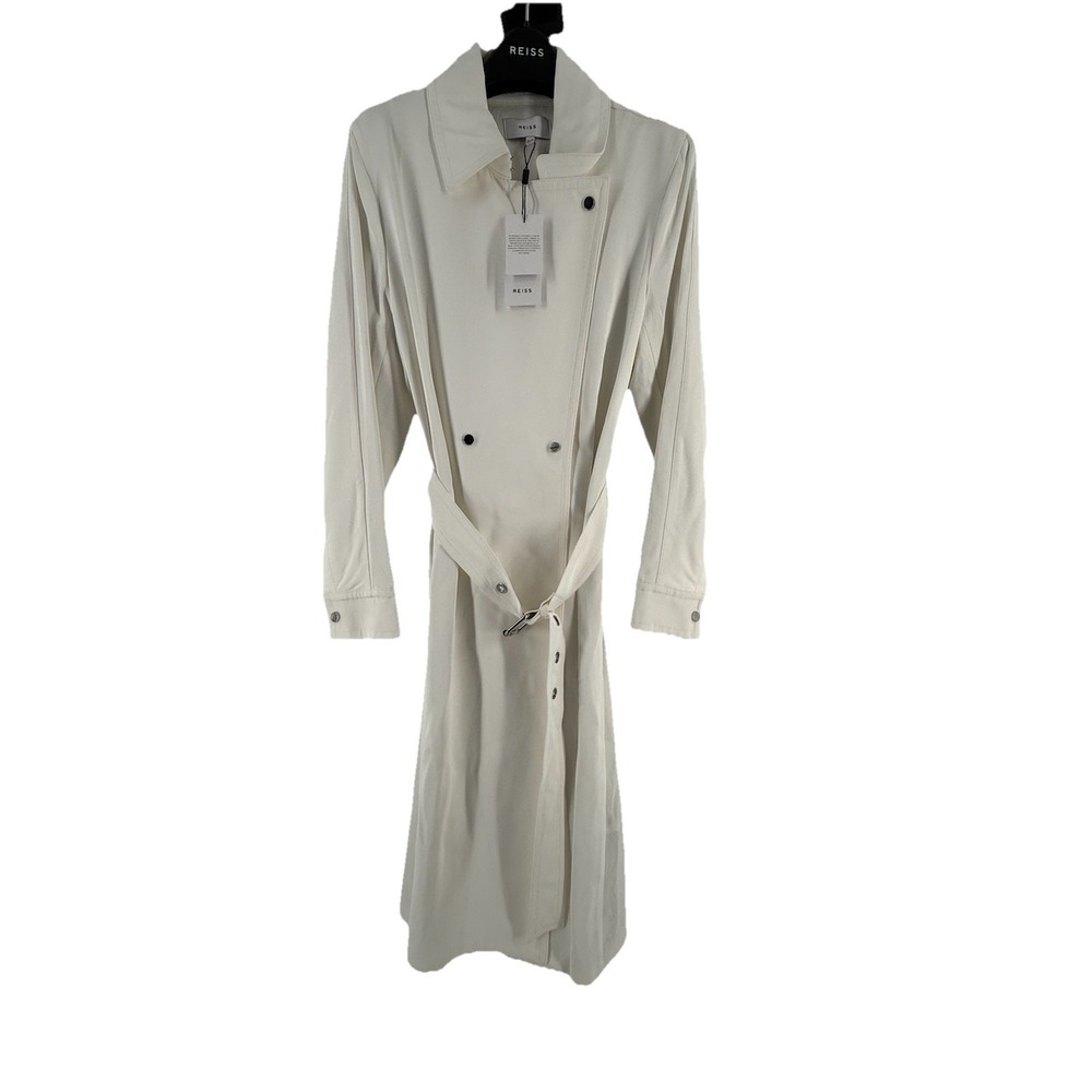 REISS $780‎ NEW Florance Pleat Back White Viscose Trench Coat Jacket Size 6